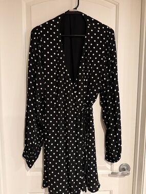 Long Sleeve Polka Dot Wrap Dress